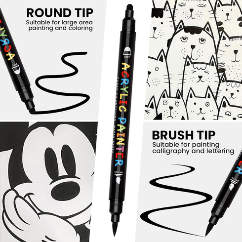 Black and White Paint Marker, 8 Pack Dual Tip Acrylic Paint Pens with Medium Tip and Brush Tip, Ideal for Wood, Rock Painting, Canvas, Stone, Glas...