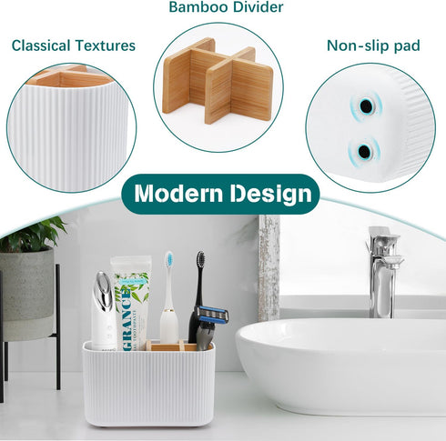White Toothbrush Holder - Bamboo Toothbrush Holders for Bathrooms Electric Toothbrush Holder Organizer Kids Toothbrush Holders for Bathrooms Count...
