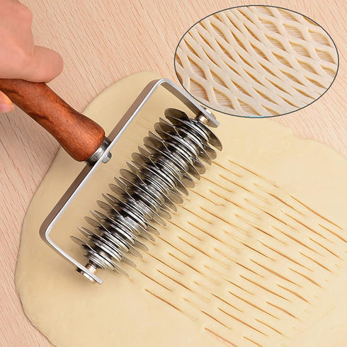 Stainless Steel Lattice Roller Cutter With Wood Handle - Dough Baking Tool for Cookie, Pie, Pizza, Bread, Pastry Crust - Household Time-Saver for ...