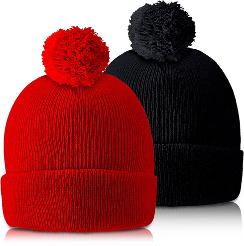 Geyoga 2 Pcs Pom Beanie Hat Men Women Winter Hat Pom Knit Hat Beanies with Ball at Top Acrylic Winter pom Cap with Cuff...