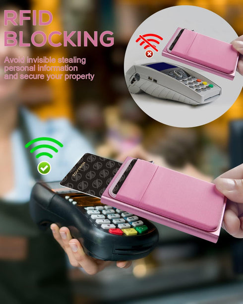 Minimalist Small Wallet Women Slim Pop Up Wallet Card Holder Wallet with Money Pocket, RFID Blocking Pink Smart Wallet Metal Card Case...