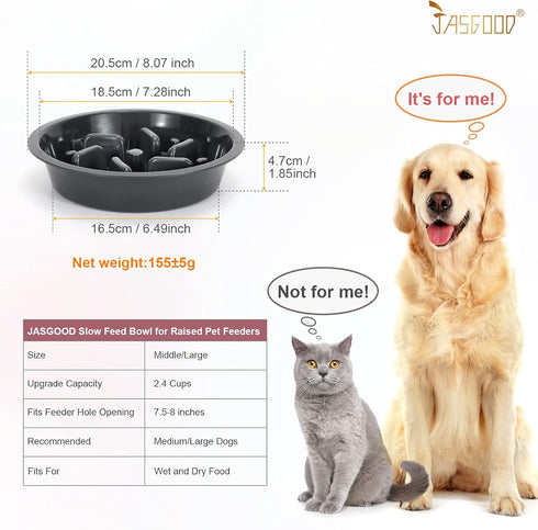 Dog Slow Feeder Bowl JASGOOD Reduce Slip Puzzle Bowl for Raised Pet Feeders - Interactive Bloat Stop Dog Dishes Elevated Diners Replacement Bowl (...
