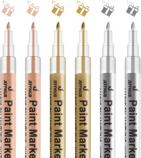 Gold Paint Pens with Silver, Rose Gold Acrylic Paint Pens for Rock Painting, Wood, Fabric, Glass, Canvas, Scrapbooking, Card DIY Metallic Acrylic ...