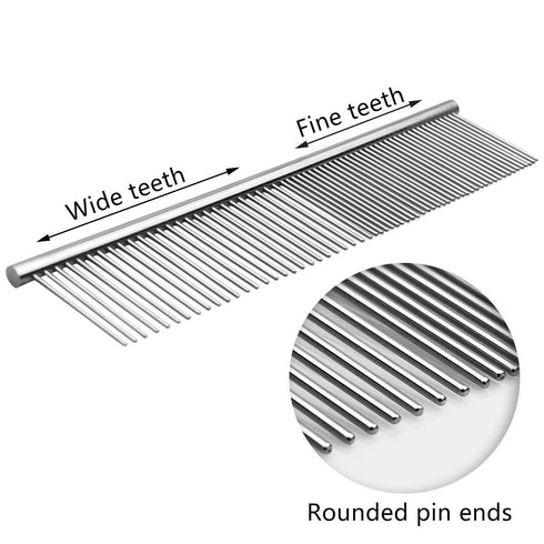Pet Steel Comb Stainless Steel Grooming Comb with Rounded Ends Steel Combs for Dog Cat Steel Greyhound Comb Stainless Steel Cats Teeth Comb Profes...