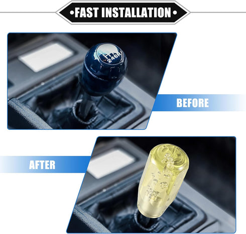 Gear Shift Knob Stick, 10cm Faux Crystal Transparent Bubble Gear Shifter Universal for Manual Transmission Vehicle Durable Acrylic Yellow with Ada...