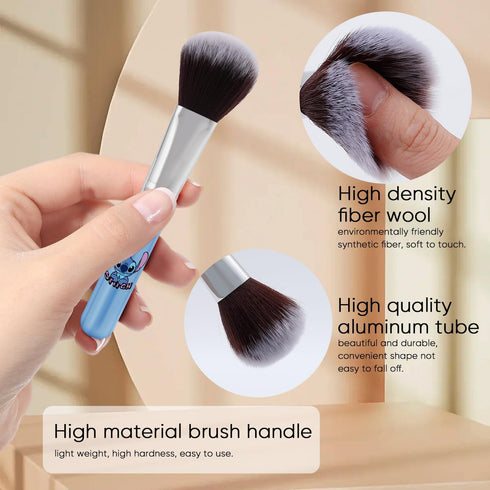 Cartoon Kitty Makeup Bag with Makeup Brush Plush Stitch Cosmetics Case 8 Pcs Cosmetic Brush Kawaii Capacity Bag for Women -5...