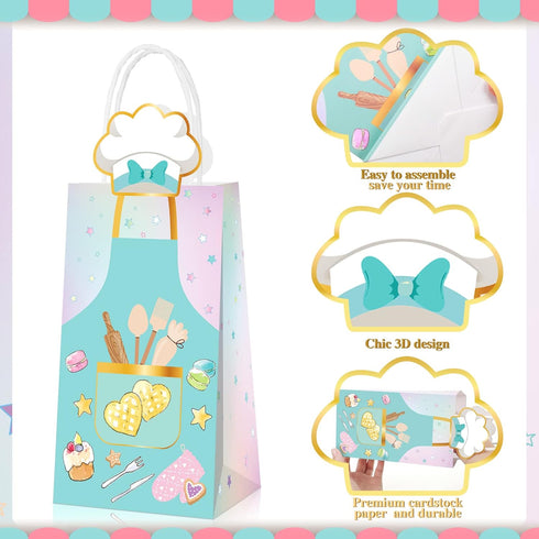 Liliful Baking Party Favors Little Bakers Gift Bags with Handles Paper Goody Treat Candy Bags Bakery Pattern Goodie Bags Birthday Baking School Pa...