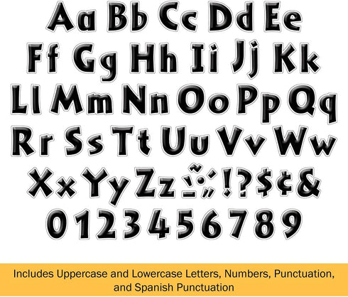 Barker Creek Letter Pop-Outs, 4" Black Tie Affair, Classy Black Designer Letters for Bulletin Boards, Breakrooms, Reception Areas, Signs, Displays...