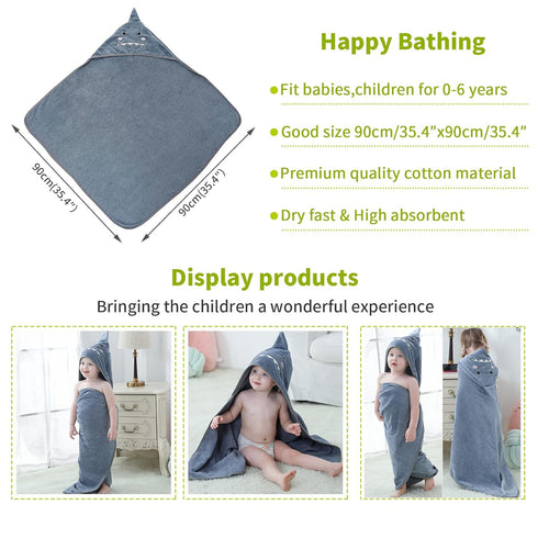 MICHLEY Unisex Baby Animal Hooded Bath Towel Soft Cotton Beach Swimming Bathrobe for 0-6T, Grey...