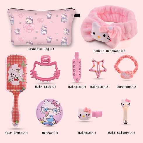 Kitty Makeup Bag Set,Hello Stuff Kitty Including Makeup Bag Headband Hair Claw Clips Hair Brush Mirror Compact Hair Ties Nail Clipper,Hello Kawaii...