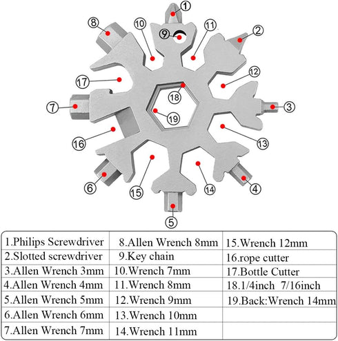 19 In 1 Incredible Tool - Easy N Genius - FEX 18-in-1 Stainless Steel Snowflakes Multi-Tool (Silver)...