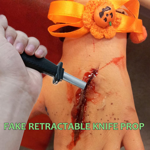 4 Pcs Retractable Knife Prop Fake Dagger Halloween Disappear Blade Trick Fake Knife Plastic Blade for Halloween Fools Day Party Favors...