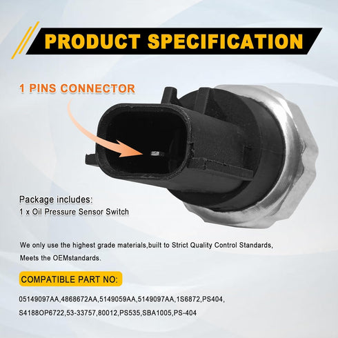 Engine Oil Pressure Switch PS404 Compatible with Dodge Ram 1500 2500 3500 Dakota Durango Chrylser Aspen Liberty Grand Cherokee Raider, Replace 514...