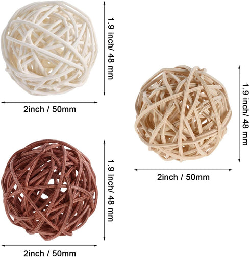 Natural Decorative Wicker Rattan Balls- Vase Filler, House Ornament, Christmas Tree Garden Wedding Party Coffee Table Decoration,Craft DIY, Parrot...
