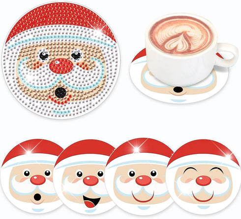 4 PCS Christmas Diamond Art Coasters Kit, DIY Diamond Painting Coasters for Adults, 5D Xmas Diamond dot Kits Santa Claus Coasters Craft Supplies g...