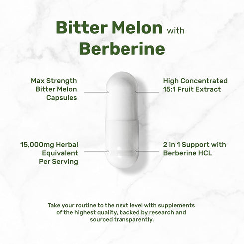 Bitter Melon with Berberine Supplement 15,000mg Per Serving, 300 Capsules | 15:1 Wild Bitter Melon Fruit Extract & Berberine HCL | Third Party Tes...