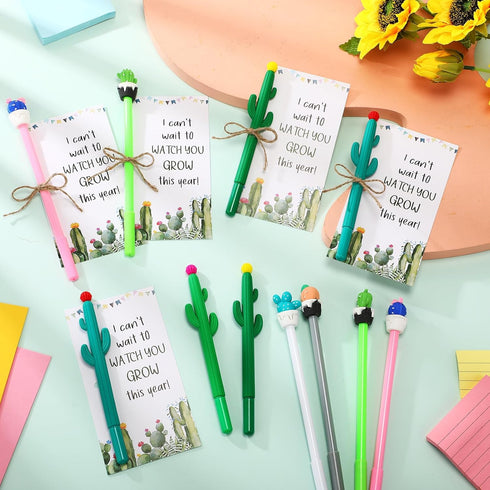 24 Sets Back to School Gifts for Student Cactus Pens Motivational Pen with Inspirational Cards Pots Plant Pens First Day of School Stationery Supp...