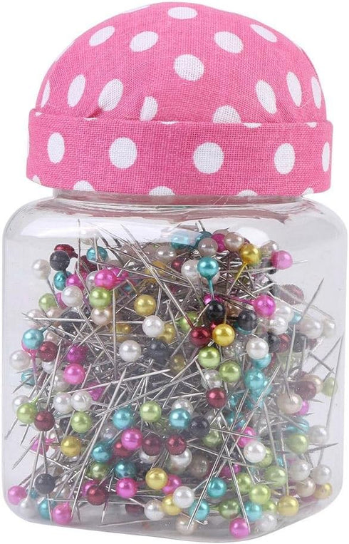 500Pcs Pearl Needles Quilting Pins Packed in Fabric Covered Pin Cushion Bottle Wedding Decorating Tool Sewing Crafts...