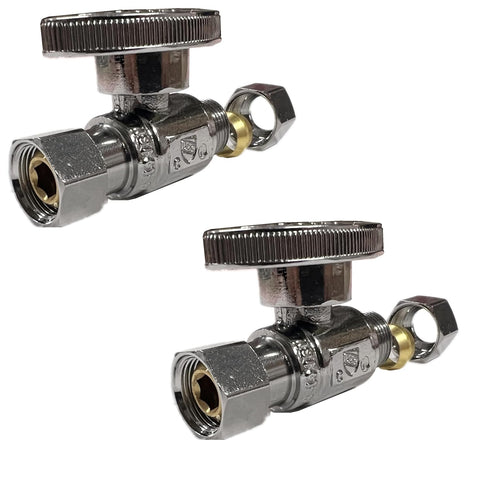 (2Pc) EZ-Fluid Plumbing Straight Angle Stop Valve 3/8-Inch O.D Female Compression x 3/8-Inch O.D Male Comp.Lead-Free Brass Quarter Turn Water Shut...