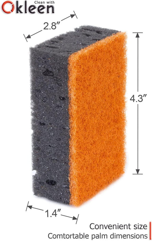 Black & Orange Multi Use Scrub Sponges. Made in Europe. 9 Pack, 4.3x2.8x1.4 inches. Heavy Duty and Non Scratch Fiber. Odorless Durable and Delicat...