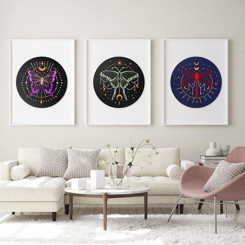 Louise Maelys 3 Set Tarot Embroidery Kits for Beginners with Moon Butterfly dragonfly and moth pattern,Adults Starter Cross Stitch Kit DIY Needlep...