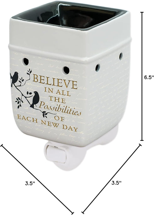 Elanze Designs Birds on a Tree Believe Grey Ceramic Stoneware Electric Plug-in Outlet Wax and Oil Warmer...