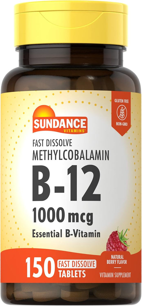 Sundance - B-12 Methylcobalamin 1,000 mcg | 150 Fast Dissolve Tablets | Natural Berry Flavor | Vegetarian, Non-GMO, and Gluten Free Essential Vita...