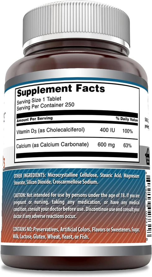 Amazing Formulas Calcium with Vitamin D3 Supplement | 250 Tablets | Non-GMO | Gluten Free | Made in USA...