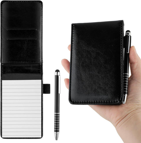 Sibba Mini Pocket Notebook, Notepad Holder with 50 Lined Sheets, 3 x 5 Inch Pocket Notebook with Metal Pen, Small Leather Notebook (A7, Black)...