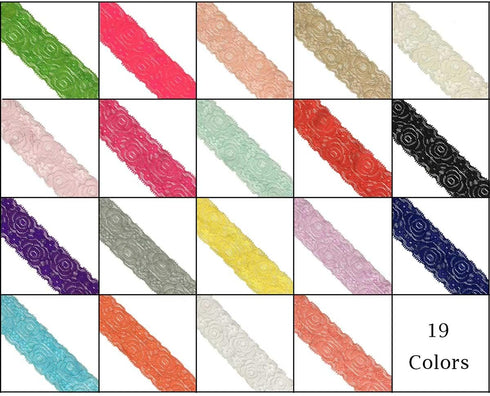 19 Colors Tulle Elastic Stretch Lace Trim Floral Pattern Lace Ribbon for Garment,Crafts and Gift Wrapping (1.57 inches Wide, 19 Yards)...