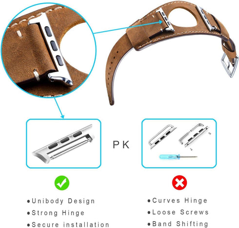 Compatible with Apple Watch Band 49mm 46mm 45mm 44mm 42mm(Series 3 2 1),Genuine Leather Bracelet Wrist Strap Compatible Apple Watch Ultra1/2 Serie...