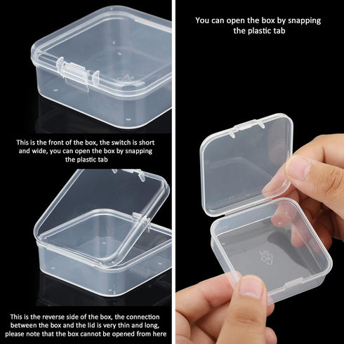 SATINIOR 100 Pcs Clear Plastic Beads Storage Containers Box Small Clear Box with Hinged Lid Small Plastic Case Mini Square Arts Crafts Storage Box...