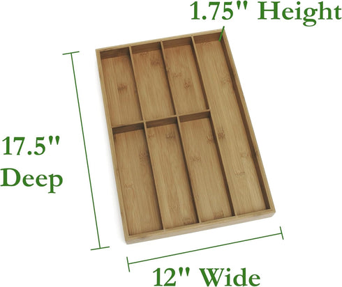 Lipper International 8877 Bamboo Wood Flatware Organizer with 7 Compartments, 12" x 17-1/2" x 1-3/4"...