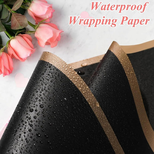 Goviw Floral Wrapping Paper 20 Sheets Waterproof wrap paper 22.5x22.5 inch(Black&Gold Edge) + 12 pcs 3D golden butterfly stickers DIY Crafts Flora...