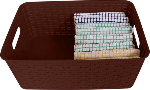 YBM Home Medium Plastic Rattan Storage Box Basket Organizer, Brown - 1 Pack...