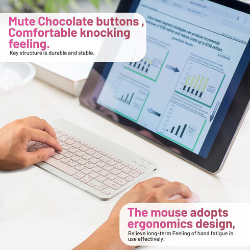 Bluetooth Keyboard and Mouse Combo Rechargeable Portable Wireless Keyboard Mouse Set for Apple iPad iPhone iOS 13 and Above Samsung Tablet Phone S...