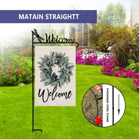 YEAHOME Garden Flag Stand Holder, Premium Yard Flag Holder with Dragonfly, Weather-Proof Metal Powder-Coated Flagpole for Fall Garden Flag, Hallow...