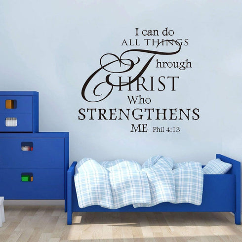 Inspirational Wall Decor Quotes Stickers–I Can Do All Things Through Christ Who Strengthens Me– Decor for Living Room Bedroom Classroom Playroom N...