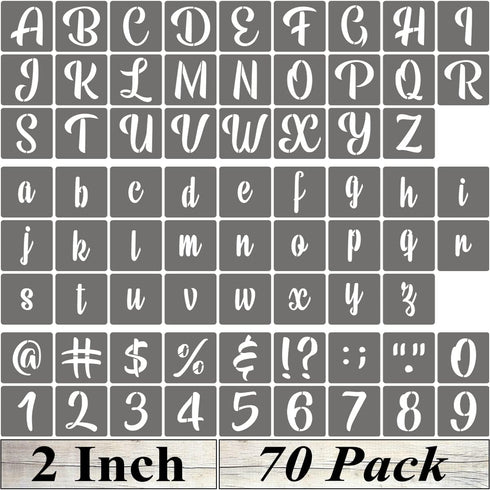 2 Inch Alphabet Letter Stencils - 70 Pack Letter Number Stencil Templates with Signs for Painting on Wood, Reusable Calligraphy Letters and Number...
