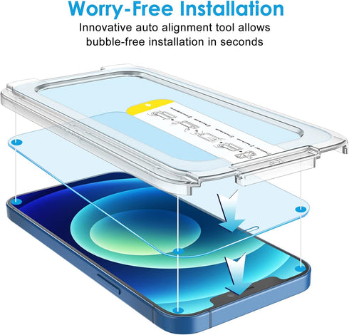 JETech One Touch Install Screen Protector for iPhone 12/12 Pro 6.1-Inch, Full Coverage Tempered Glass Film, Auto Alignment Tool Kit, HD Clear, 2-P...