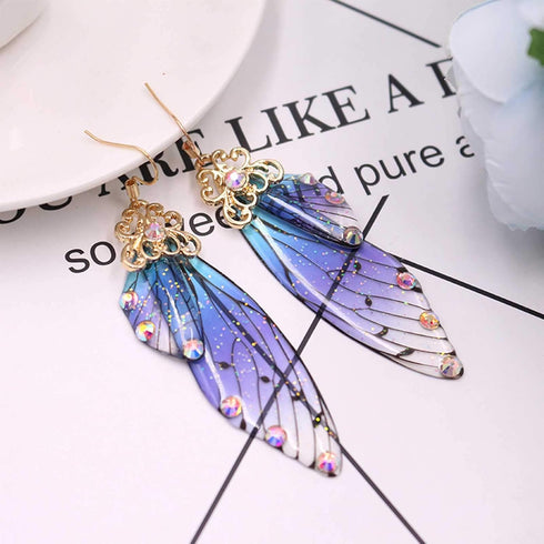 Faerie Butterfly Wing Foil Rhinestone Earrings Necklace Set Unique Fairy Simulation Big Monarch Butterflies Earring Classy Handmade Jewelry for Wo...