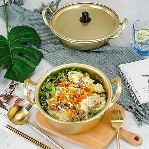 Korea Noodle Pot Aluminum Noodle Pot,Nonstick Double Handle Korean Yellow Aluminum Noodles Pot,Cookware for Kitchen,Great for Soup,Pasta(16CM)...