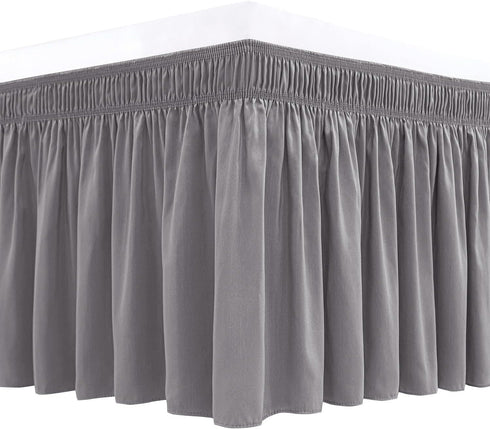 Biscaynebay Wrap Around Bed Skirts for Full & Full XL Beds 15" Drop, Silver Grey Adjustable Elastic Dust Ruffles Easy Fit Wrinkle & Fade Resistant...