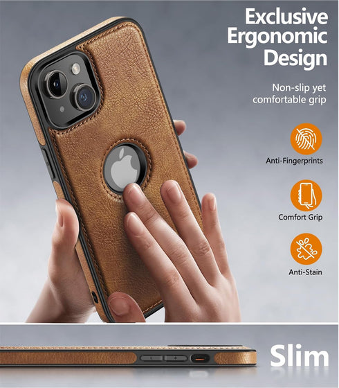 Unique Design Luxury Leather Business Phone Case for iPhone 15 Anti-Slip Scratch Resistant Ultra Slim Protective Case (2023,6.1”) (Brown)......