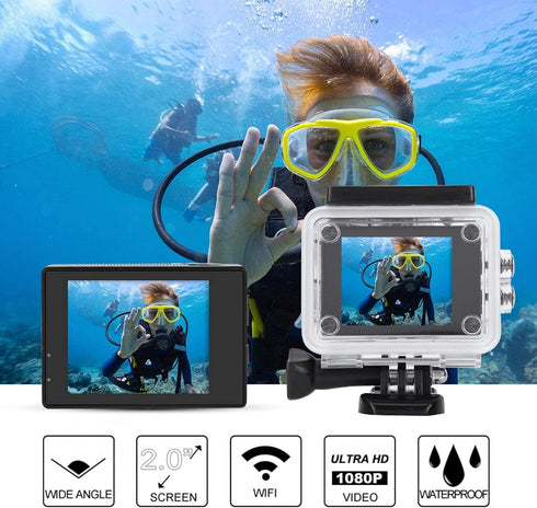 VBESTLIFE Mini Ultra HD Action Camera 1080P 12MP Sports Camera with Wide Angle Lens Full HD 2.0 Inch TFT LCD Screen Support 30m/98ft Underwater Wa...