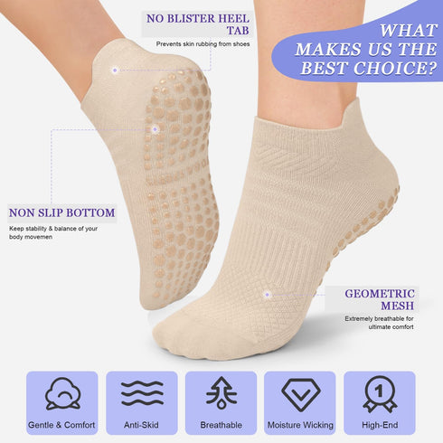 yeuG Non Slip Pilates Socks with Grips for Women, Grip Socks for Yoga Ballet Barefoot Workout Anti Skid Athletic Socks...