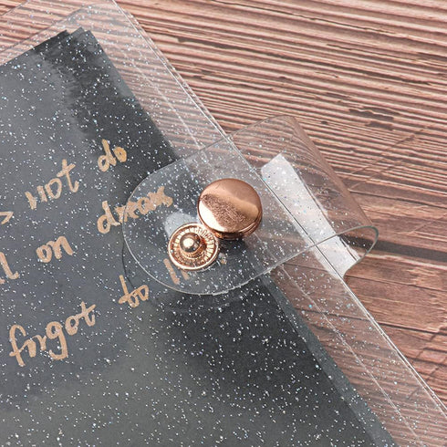 A7 Binder Cover Glitter Powder PVC Budget Binder Rose Gold 6 Round Ring Binders Snap Button Closure Loose Leaf Folders Refillable Soft PVC Noteboo...