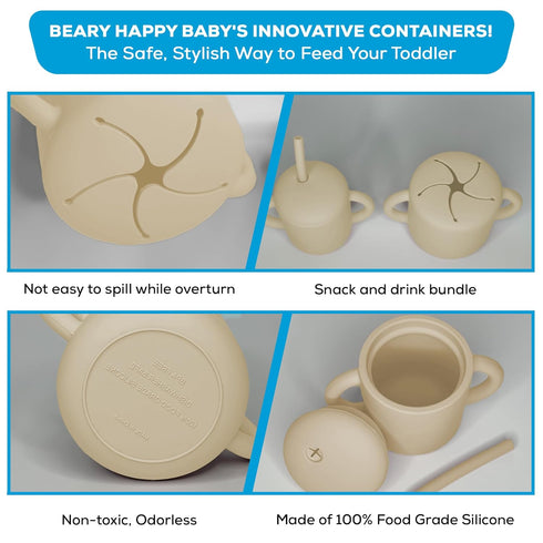 2 in 1 Silicone Food Storage and Drink Containers for Babies and Toddlers, BPA-Free (Tan)...