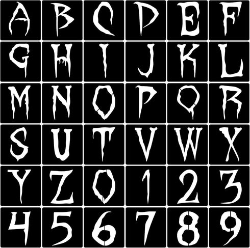36pcs Halloween Letter Stencils Numbers Stencils Templates Reusable Plastic Alphabet Templates Stencil Set for Halloween Wood, Wall, Fabric,Chalkb...