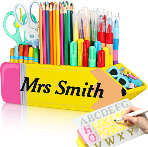 Containlol Teacher Appreciation Gifts Teacher Name DIY Pencil Holder Pencil Shape Pencil Organizer Teachers' Day Teacher Birthday Supplies for Wom...